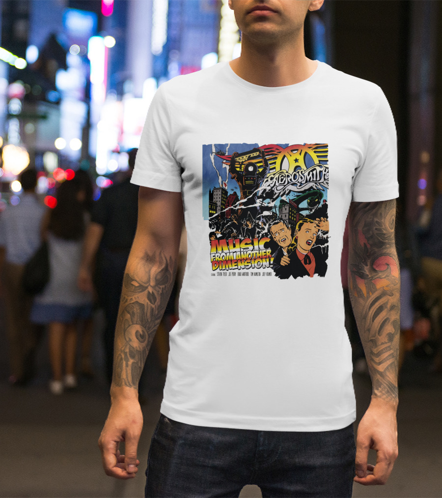 Aerosmith Music From Another Dimension Comic-Style Galactic Robot Skyline T-Shirt