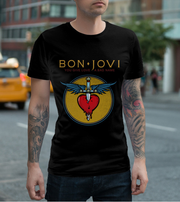 Bon Jovi You Give Love A Bad Name Winged Heart And Sword T-Shirt