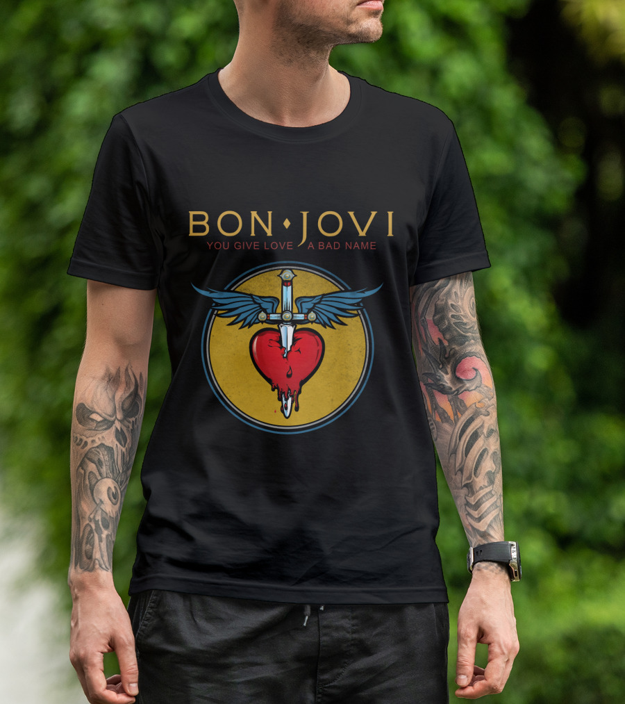 Bon Jovi You Give Love A Bad Name Winged Heart And Sword T-Shirt