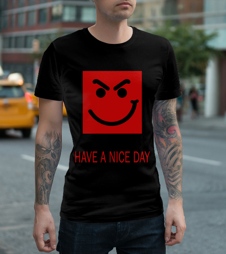 Have A Nice Day Mischievous Red Smiley Face BJV 20 T-Shirt