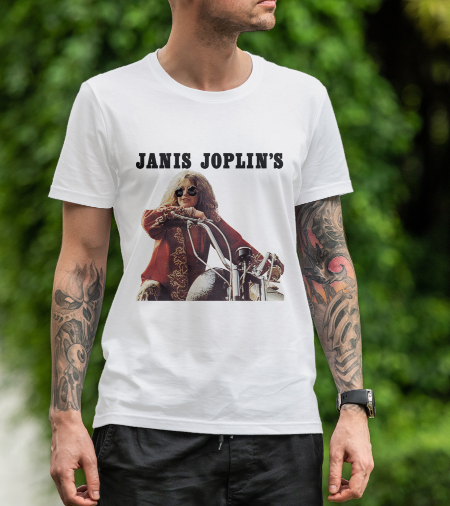 Janis Joplin's Iconic Motorcycle Pose T-Shirt