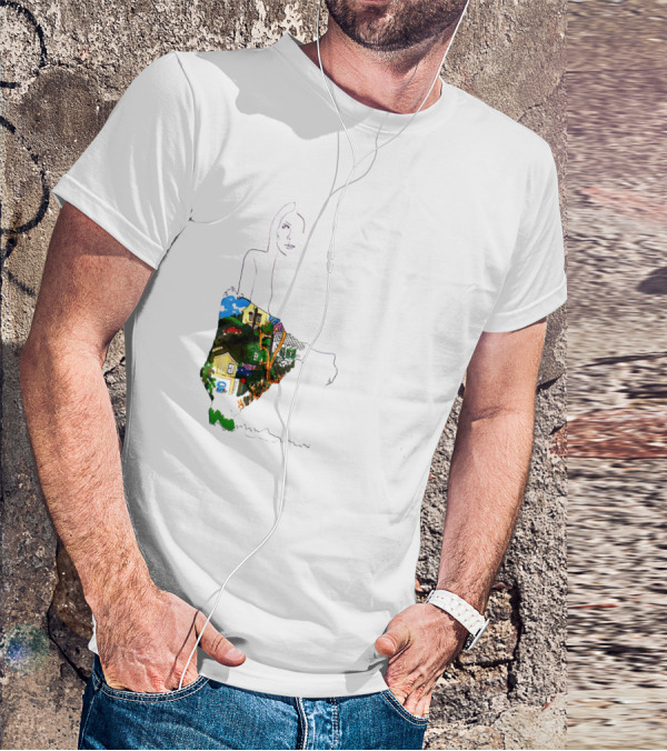Jnmc 03 Ladies Of The Canyon Line Art With Colorful Houses And Nature Scene T-Shirt