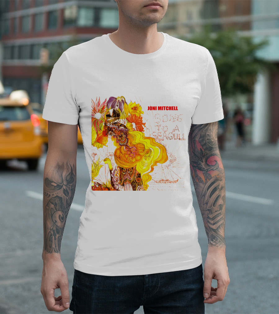 Joni Mitchell Song To A Seagull Colorful Floral Artwork With Yellow Orange Accents T-Shirt