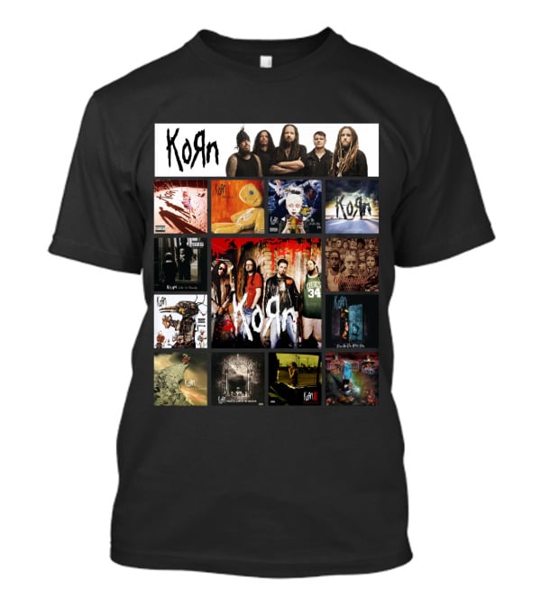 Korn Greatest Hits Collection Featuring Classic Album Covers And Band Members T-Shirt