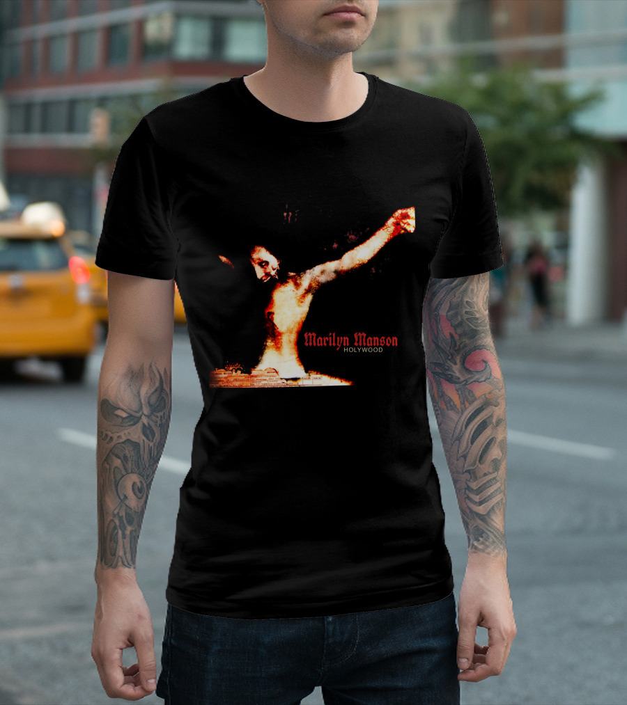 Marilyn Manson Holywood Crucifixion Imagery with MMS 04 Elements T-Shirt