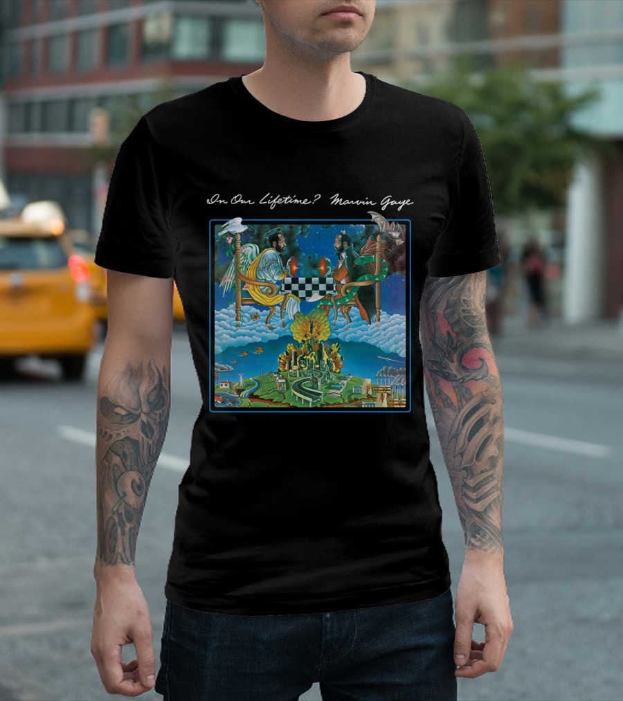In Our Lifetime? Marvin Gaye Album Checkerboard Angels Earth Journey T-Shirt
