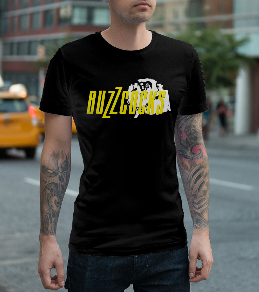 BUZZCOCKS Yellow Logo with Band Photo T-Shirt