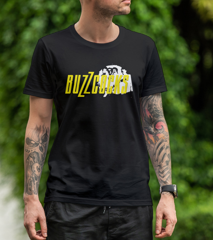 BUZZCOCKS Yellow Logo With Band Photo T-Shirt