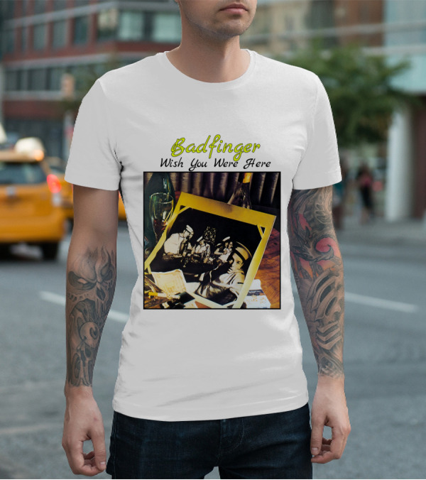 Badfinger Wish You Were Here Album Art Photographic Table Setting With Drinks And Photographs T-Shirt