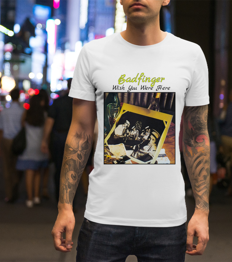 Badfinger Wish You Were Here Album Art Photographic Table Setting With Drinks And Photographs T-Shirt