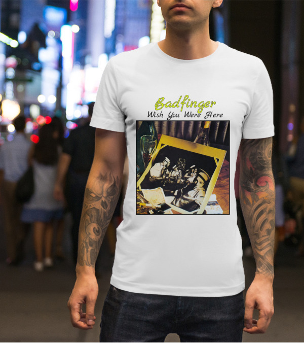 Badfinger Wish You Were Here Album Art Photographic Table Setting With Drinks And Photographs T-Shirt