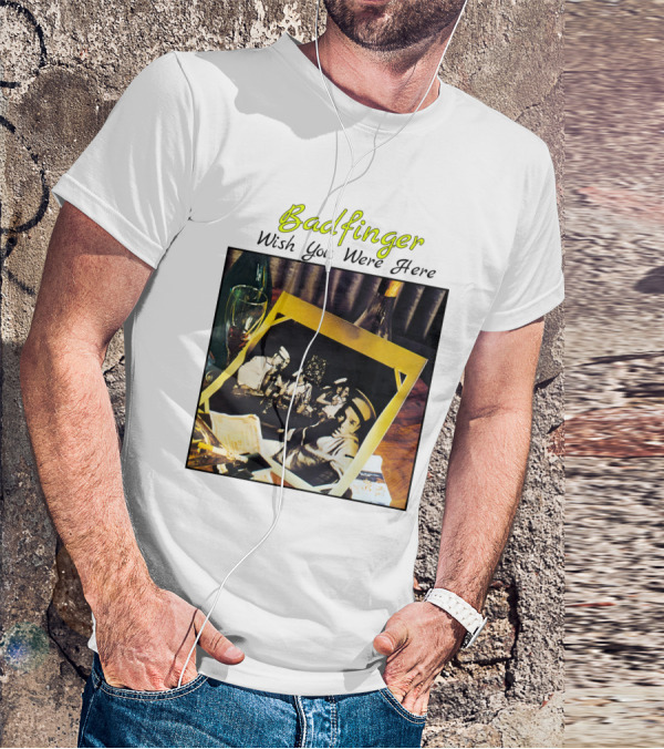Badfinger Wish You Were Here Album Art Photographic Table Setting With Drinks And Photographs T-Shirt