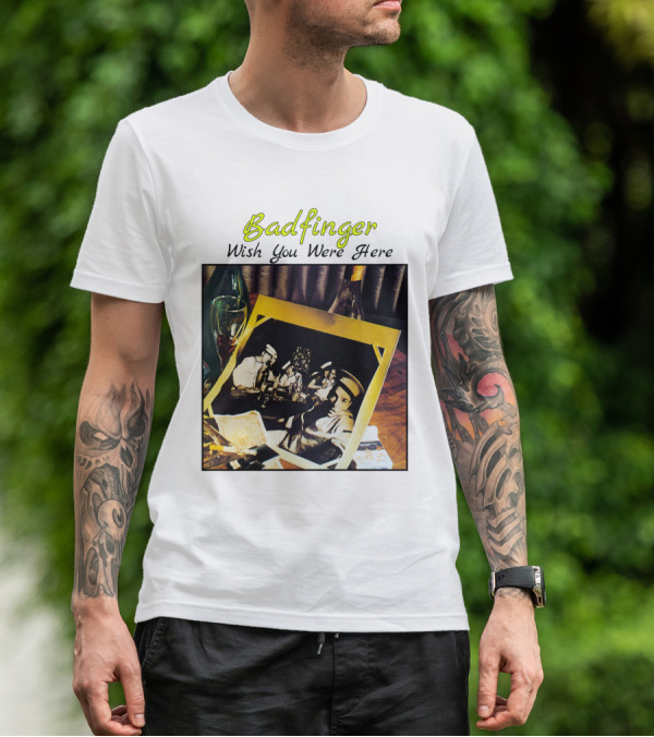 Badfinger Wish You Were Here Album Art Photographic Table Setting With Drinks And Photographs T-Shirt