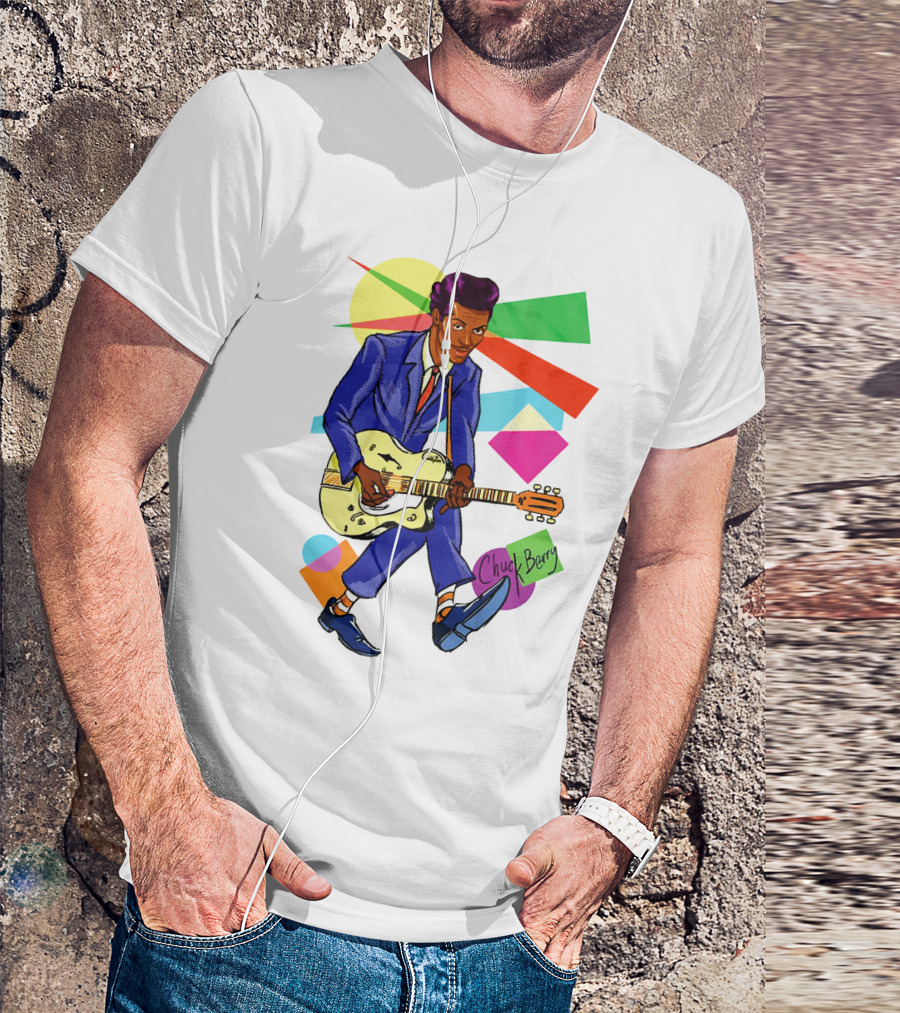 Chuck Berry Colorful Geometric Guitarist T-Shirt