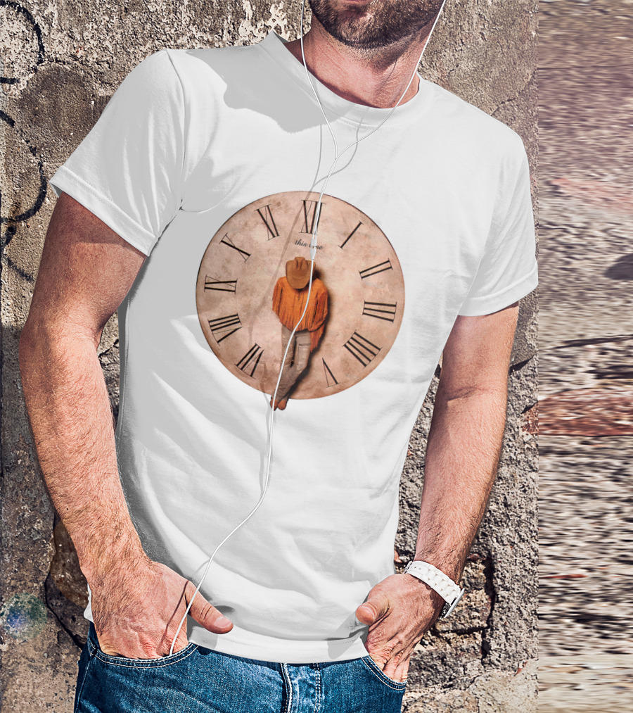 Cowboy Hat Fringed Jacket Leaning On Roman Numeral Clockface This Time T-Shirt