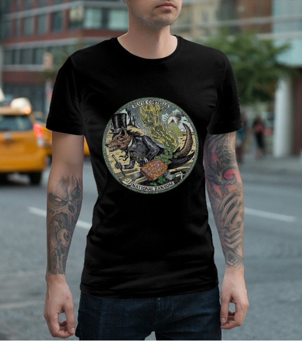 Elvis Costello EVCTL 31 National Ransom Wolf In Top Hat With Money And Pyramid T-Shirt