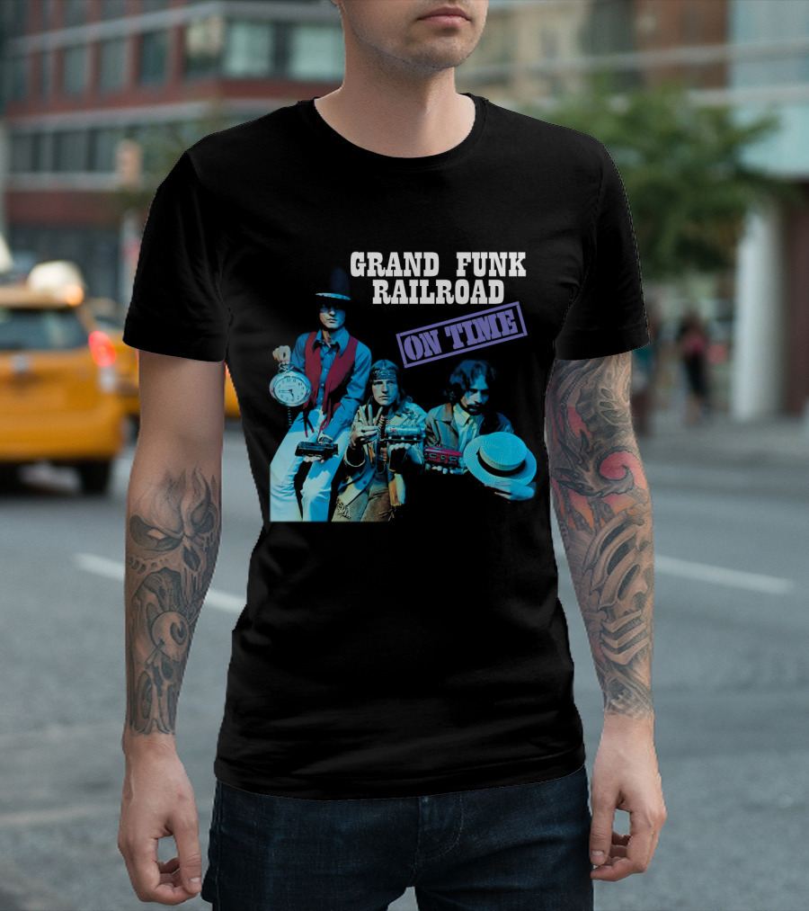 Grand Funk Railroad On Time Album Clock Train Photo T-Shirt