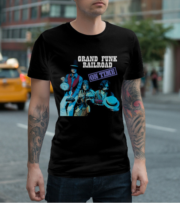 Grand Funk Railroad On Time Album Clock Train Photo T-Shirt