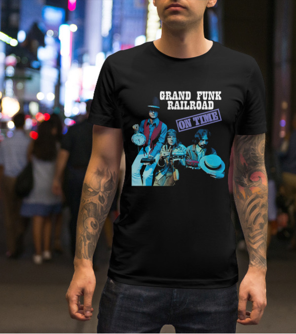 Grand Funk Railroad On Time Album Clock Train Photo T-Shirt