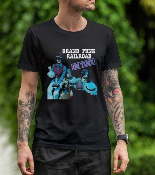 Grand Funk Railroad On Time Album Clock Train Photo T-Shirt
