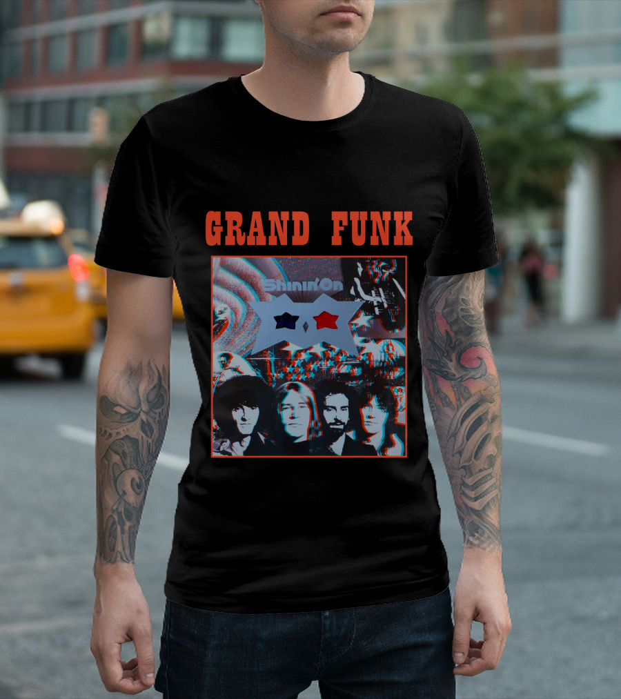 Grand Funk Shinin' On Album Cover With 3D Effect Band Members And Star Shapes T-Shirt