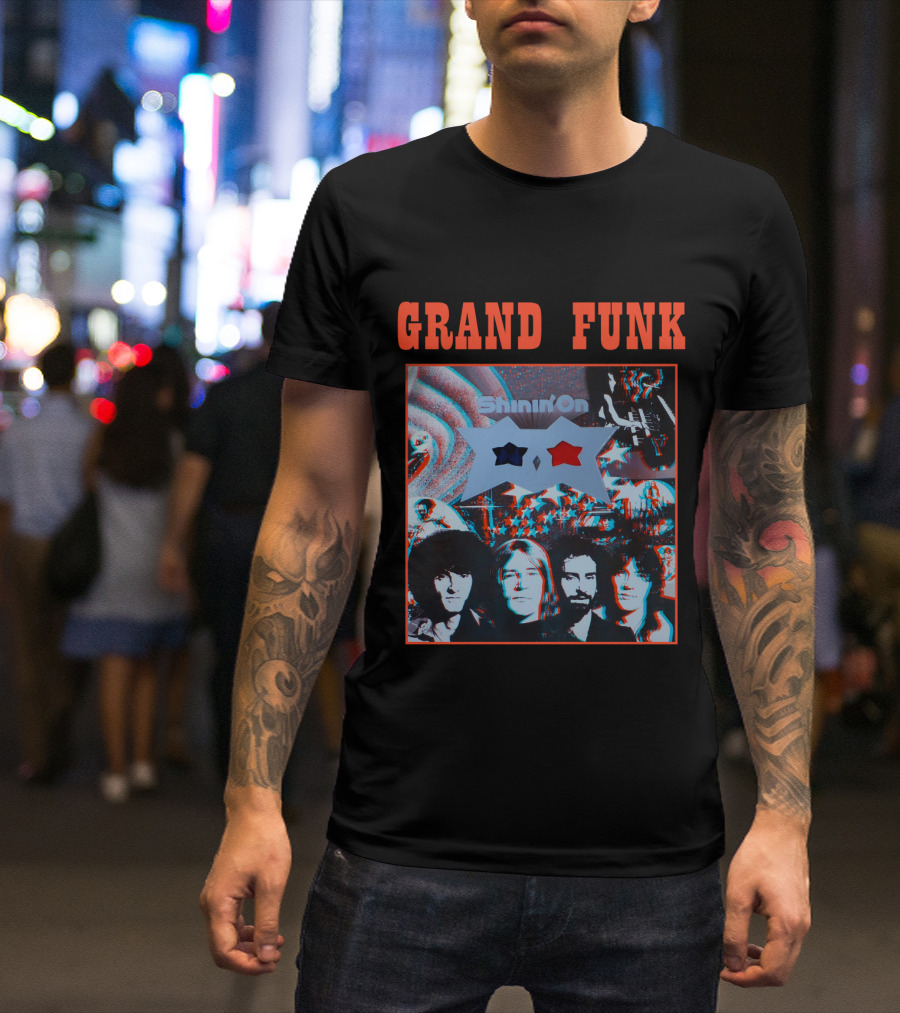 Grand Funk Shinin' On Album Cover With 3D Effect Band Members And Star Shapes T-Shirt