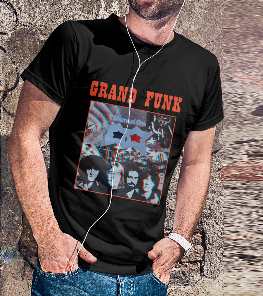 Grand Funk Shinin' On Album Cover With 3D Effect Band Members And Star Shapes T-Shirt