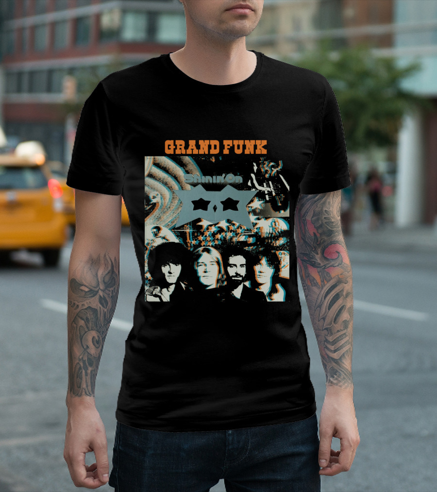 Grand Funk Railroad Shinin' On Album Cover Art with Band Members T-Shirt