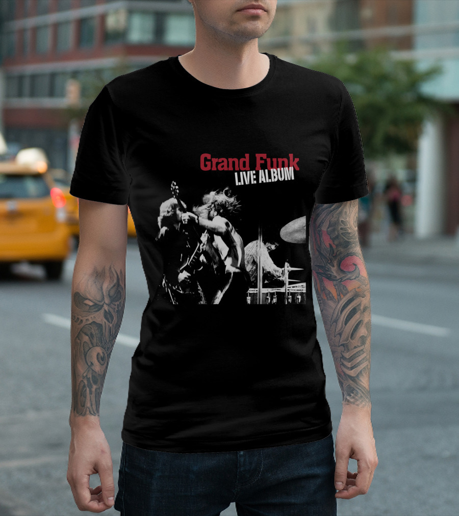 Grand Funk Live Album Black And White Concert Imagery Gfr T-Shirt