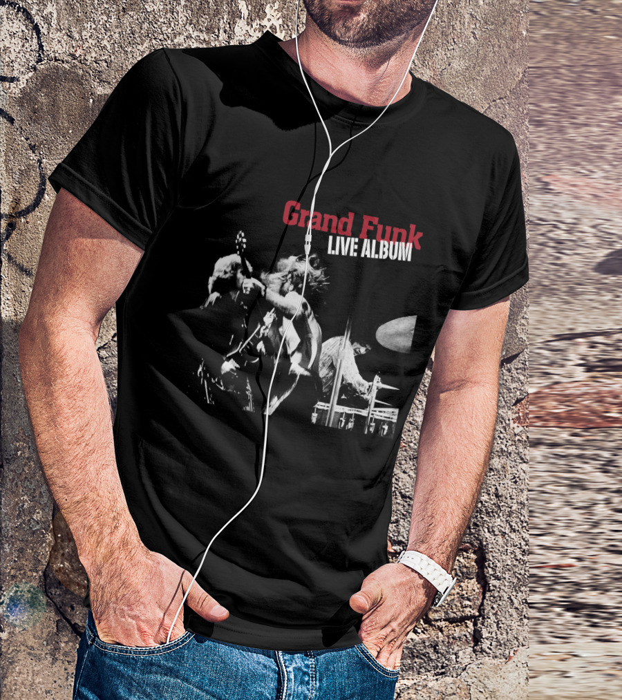 Grand Funk Live Album Black And White Concert Imagery Gfr T-Shirt