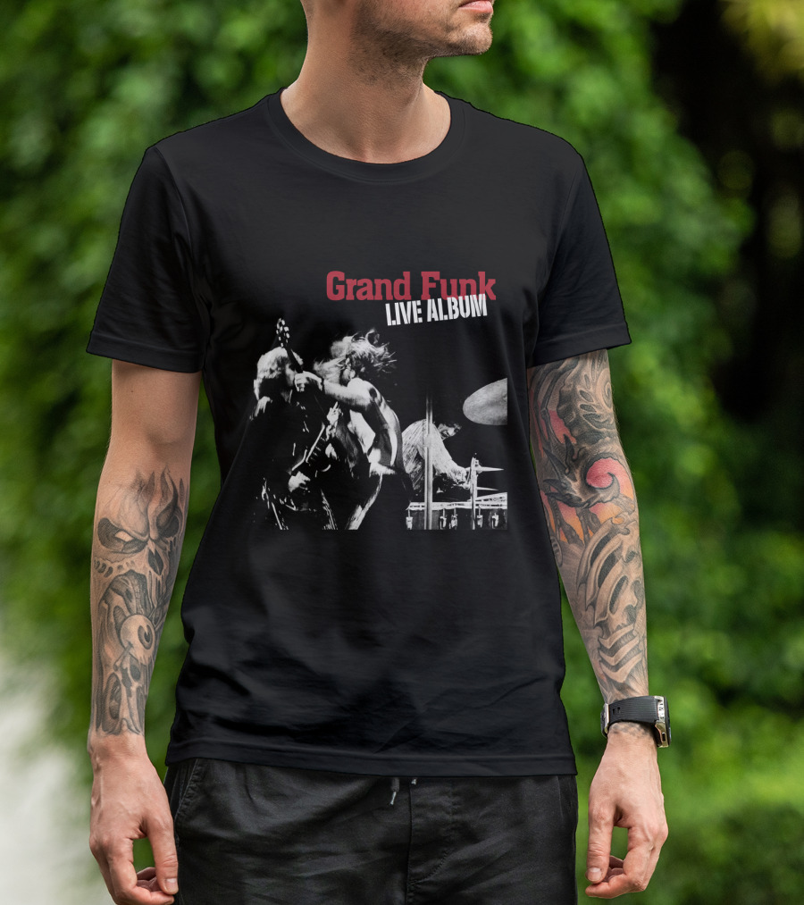 Grand Funk Live Album Black And White Concert Imagery Gfr T-Shirt