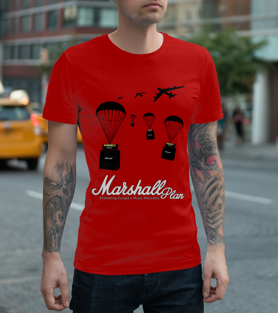 Marshall Plan Amplifiers Parachuted for Europe's Music Recovery T-Shirt