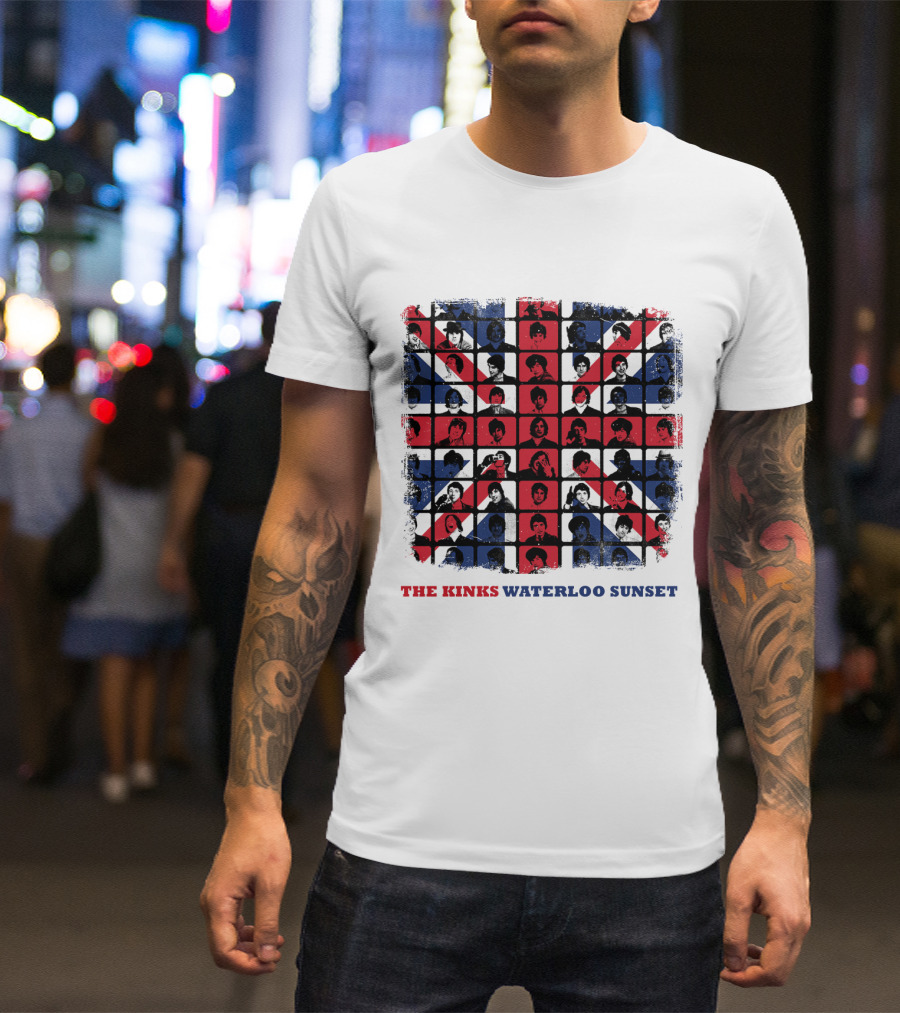 THE KINKS WATERLOO SUNSET Union Jack Portrait Grid T-Shirt