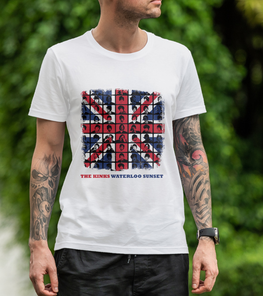 THE KINKS WATERLOO SUNSET Union Jack Portrait Grid T-Shirt