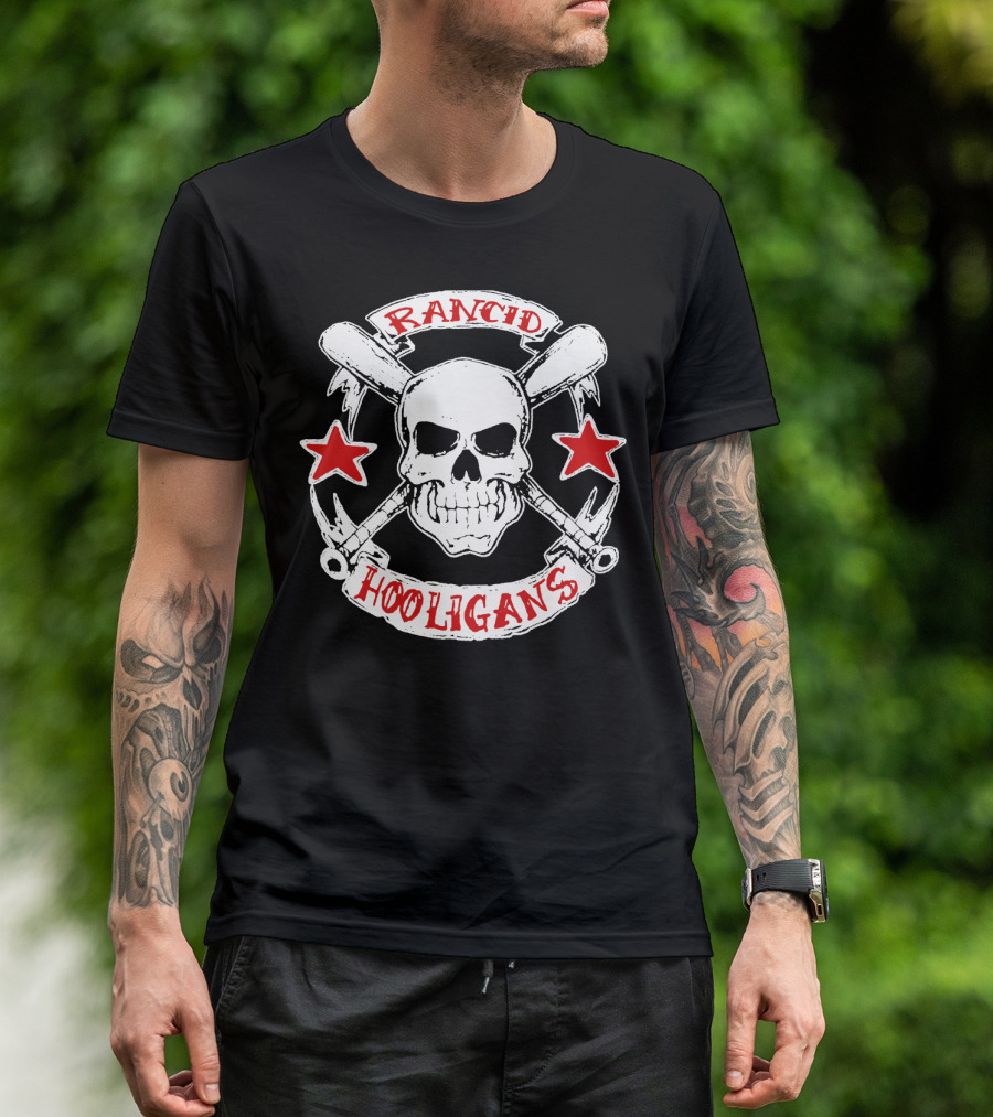 Rancid Hooligans Skull And Bat Stars T-Shirt