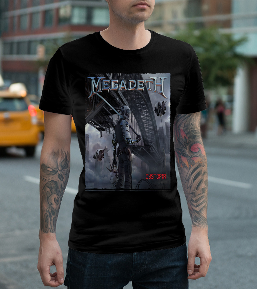 Megadeth Dystopia Album Art Robotic Future Bridge Scene T-Shirt