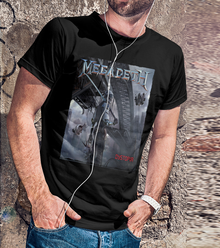 Megadeth Dystopia Album Art Robotic Future Bridge Scene T-Shirt