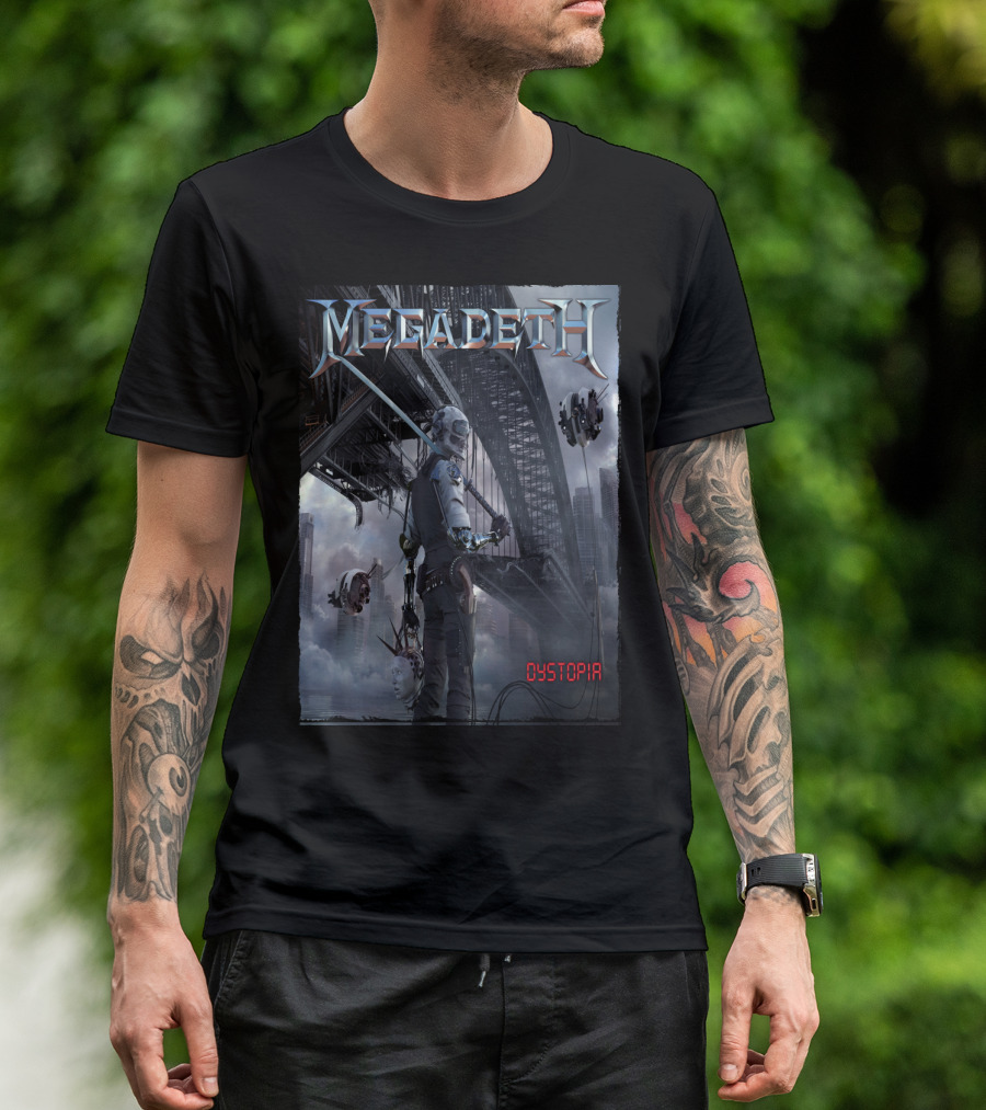 Megadeth Dystopia Album Art Robotic Future Bridge Scene T-Shirt