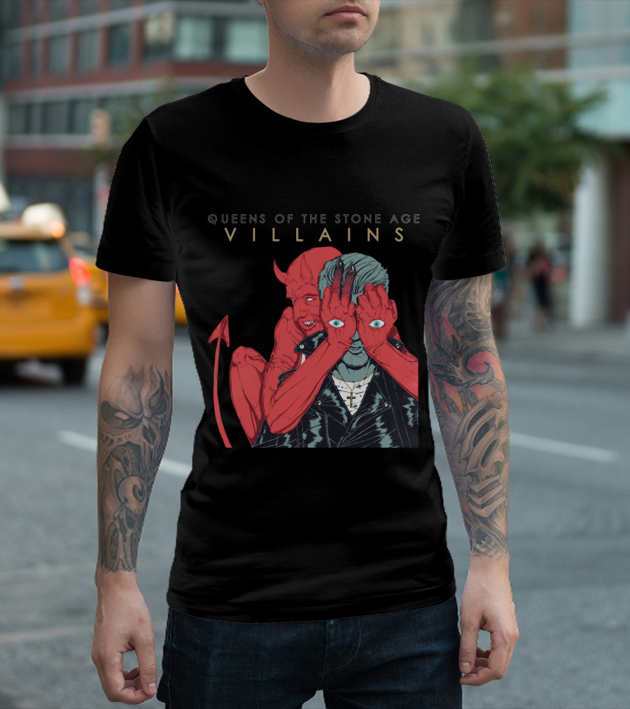 Queens of the Stone Age Villains Devil and Leather Jacket T-Shirt