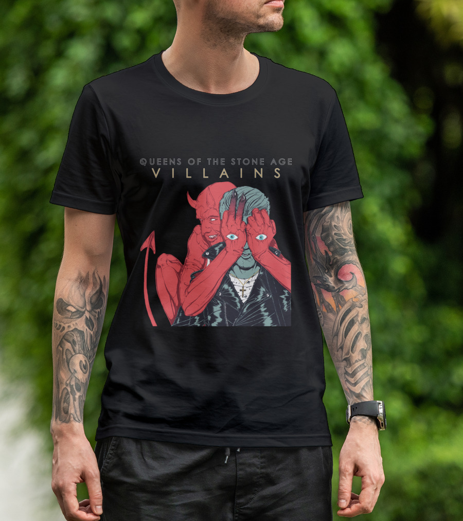 Queens Of The Stone Age Villains Devil And Leather Jacket T-Shirt