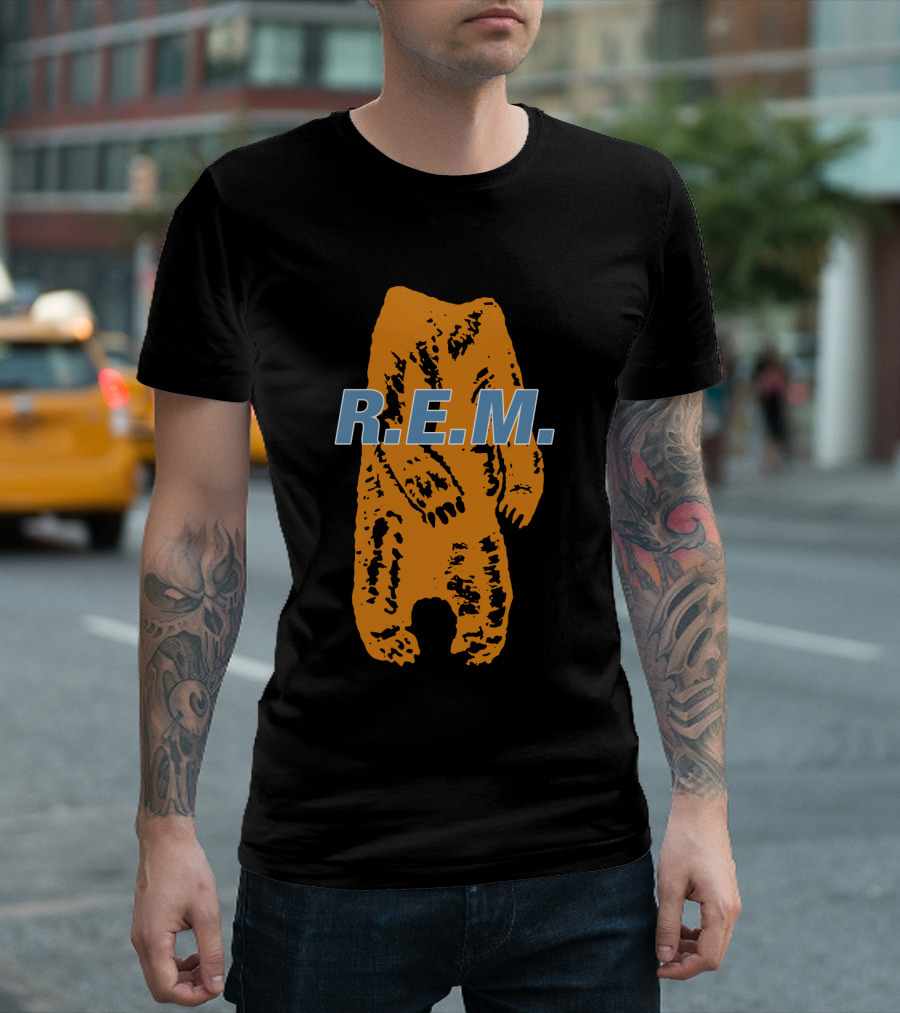 R.E.M. Orange Bear Motif T-Shirt