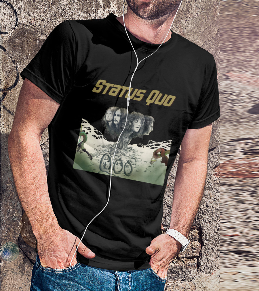 Status Quo Band Faces Tree Imagery With Members' Portraits T-Shirt