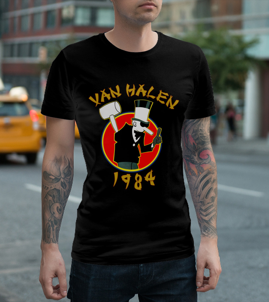 Van Halen 1984 Cartoon Character With Hammer And Top Hat T-Shirt