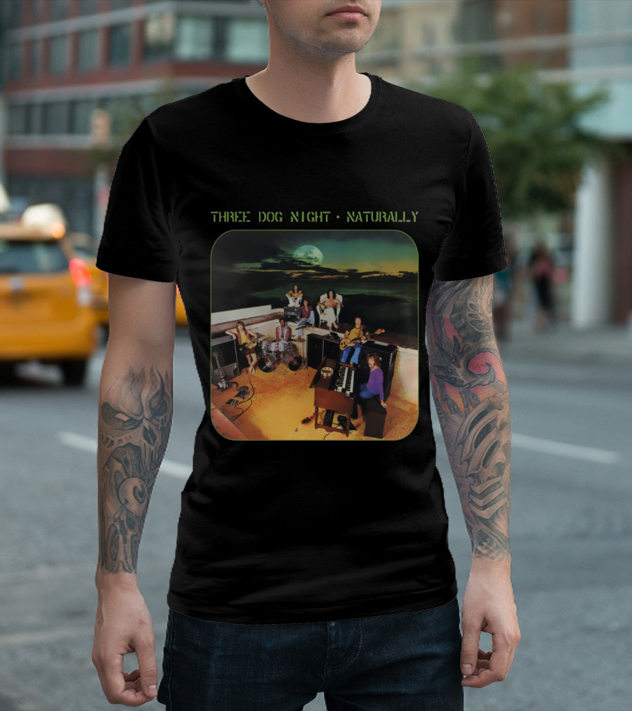 Three Dog Night Naturally Album Cover Moonlit Rooftop Band Scene T-Shirt