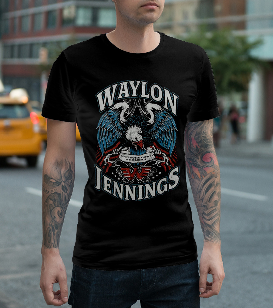 Waylon Jennings Lonesome On'ry And Mean Eagle Wings T-Shirt
