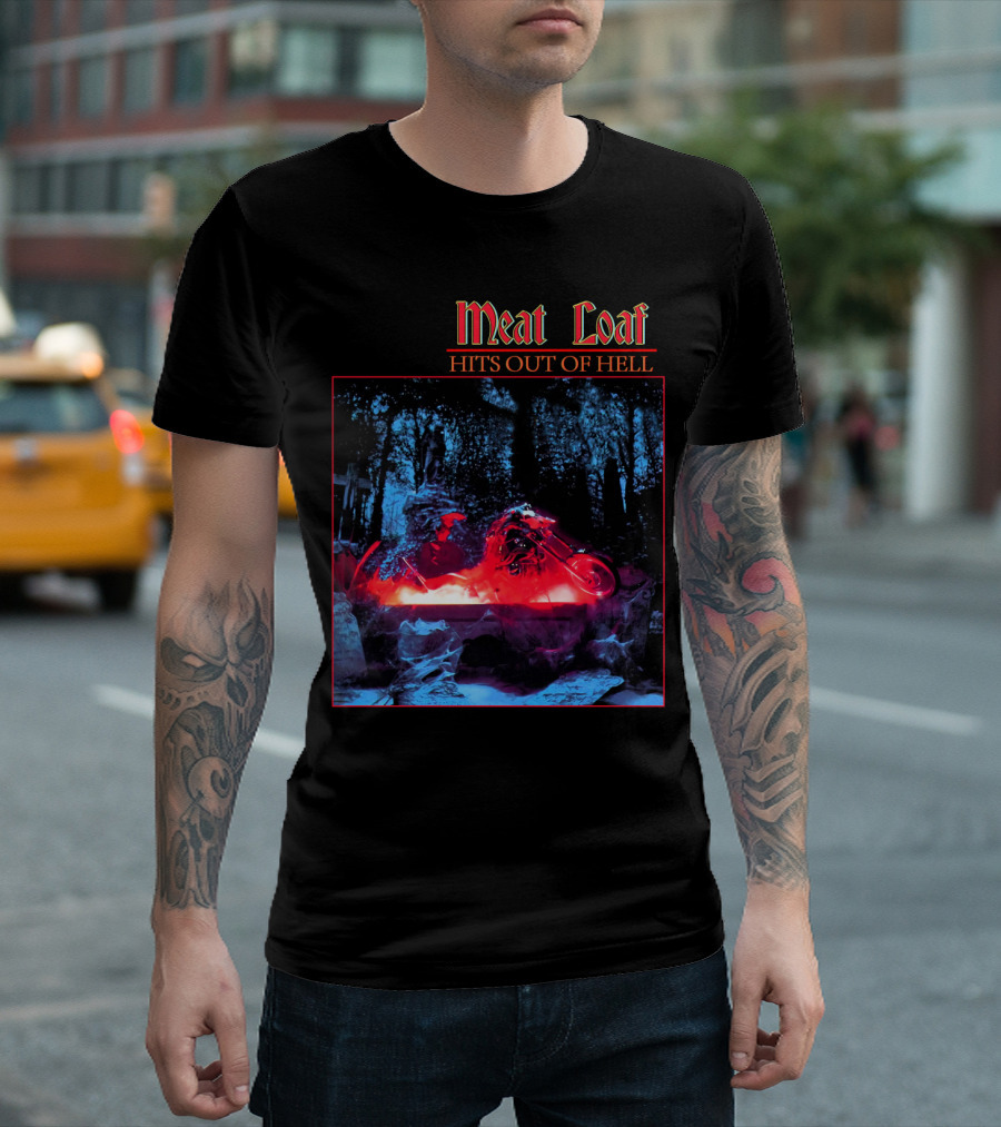 Meat Loaf Hits Out Of Hell Motorcycle Forest Scene T-Shirt
