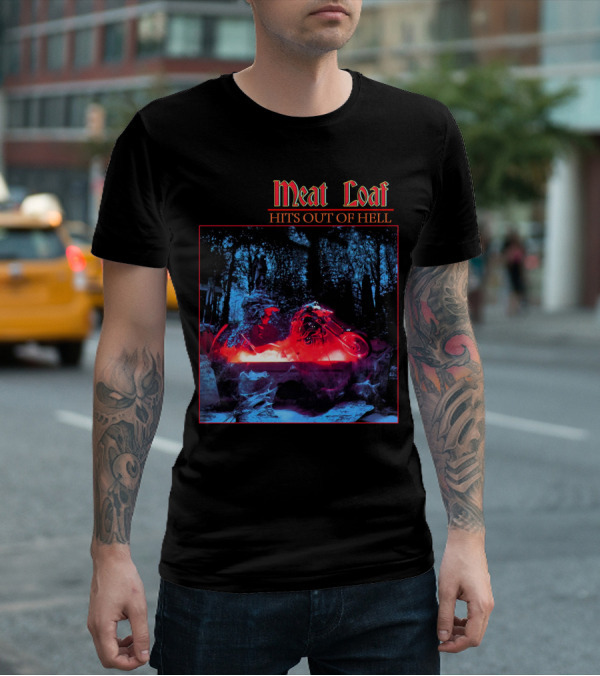 Meat Loaf Hits Out Of Hell Motorcycle Forest Scene T-Shirt