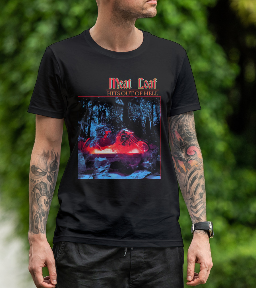 Meat Loaf Hits Out Of Hell Motorcycle Forest Scene T-Shirt