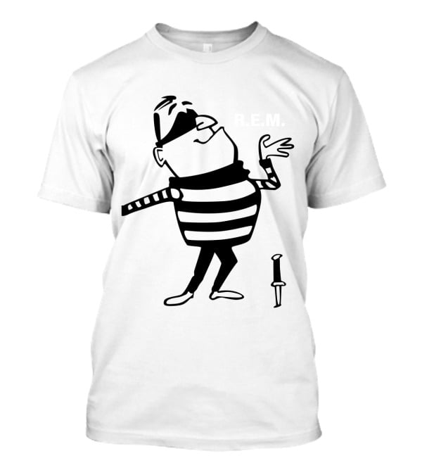 Burglar Cartoon Outline With Striped Shirt And Knife T-Shirt