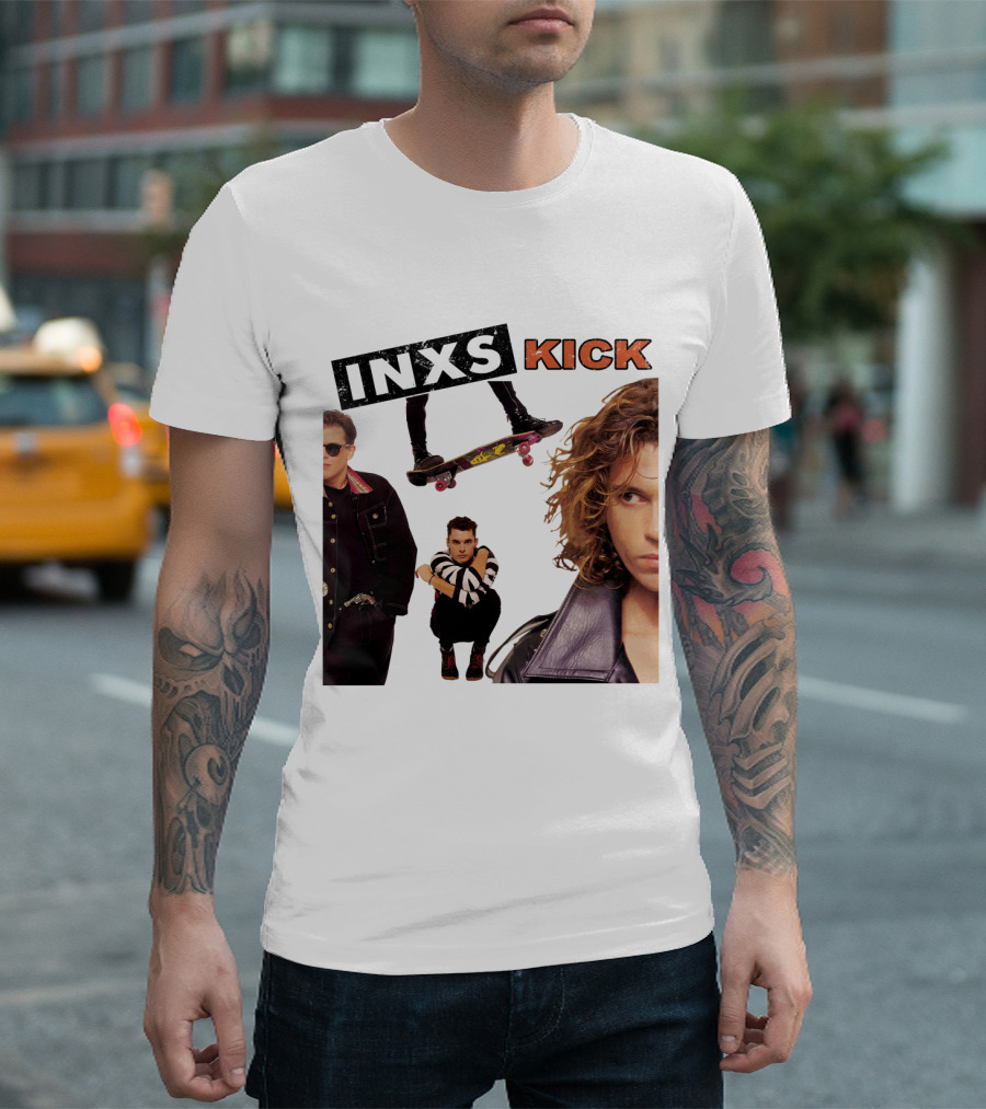 INXS Kick Album Cover Skateboard and Band Members T-Shirt